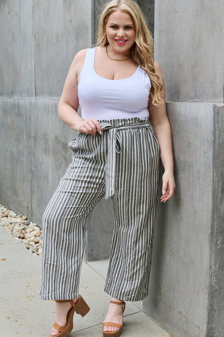 Heimish Find Your Path Full Size Paperbag Waist Striped Culotte Pants Trendsi