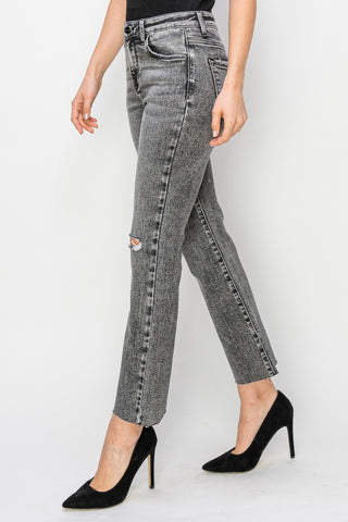 RISEN High Waist Distressed Straight Jeans Trendsi