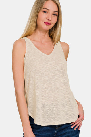 Zenana V-Neck Curved Hem Tank Trendsi