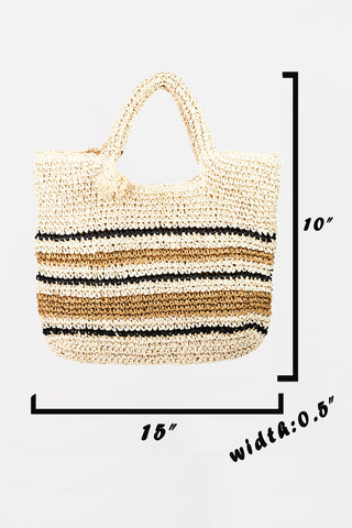 Fame Striped Straw Braided Tote Bag Trendsi