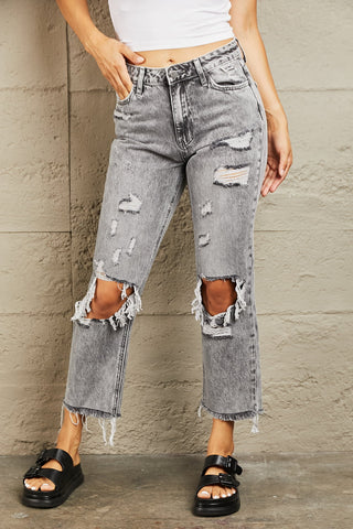 BAYEAS Acid Wash Distressed Straight Jeans Trendsi