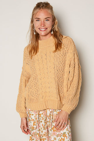 POL Mock Neck Cable Knit Sweater Trendsi