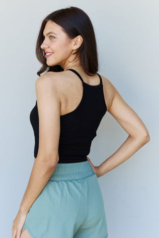 Ninexis Everyday Staple Soft Modal Short Strap Ribbed Tank Top in Black Trendsi