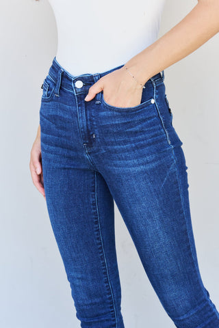 Judy Blue Marie Full Size Mid Rise Crinkle Ankle Detail Skinny Jeans Trendsi