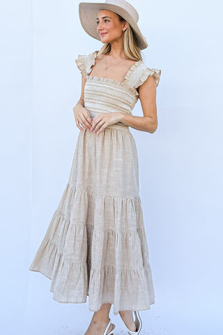 And The Why Linen Striped Ruffle Dress Trendsi