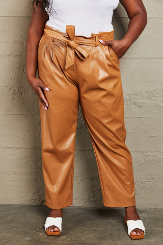 HEYSON Powerful You Full Size Faux Leather Paperbag Waist Pants Trendsi