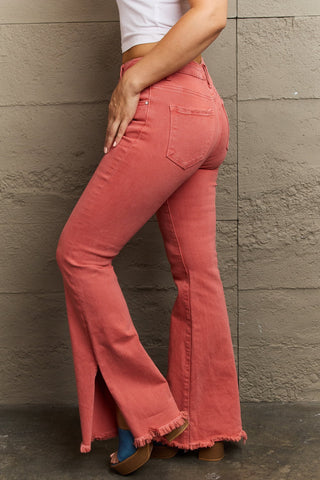 RISEN Bailey Full Size High Waist Side Slit Flare Jeans Trendsi