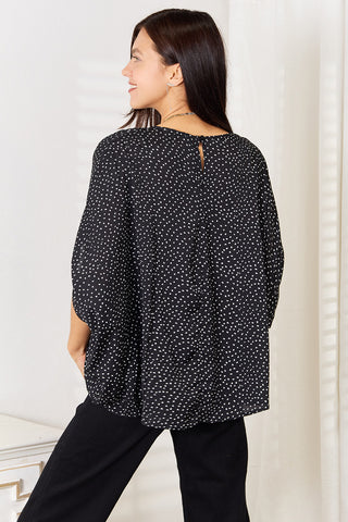 Perfee Printed Dolman Sleeve Round Neck Blouse Trendsi