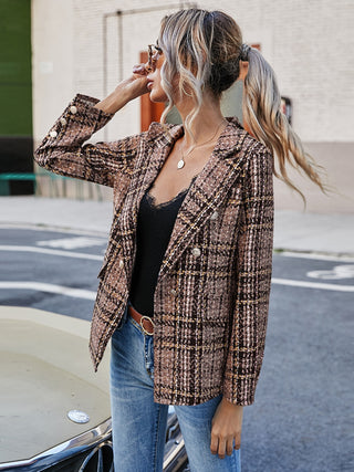 Full Size Plaid Lapel Collar Blazer Trendsi