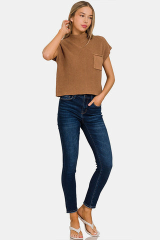 Zenana Mock Neck Short Sleeve Cropped Sweater Trendsi