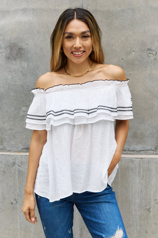 ODDI Full Size Off The Shoulder Ruffle Blouse Trendsi