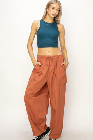 HYFVE Drawstring Cargo Wide Leg Pants Trendsi