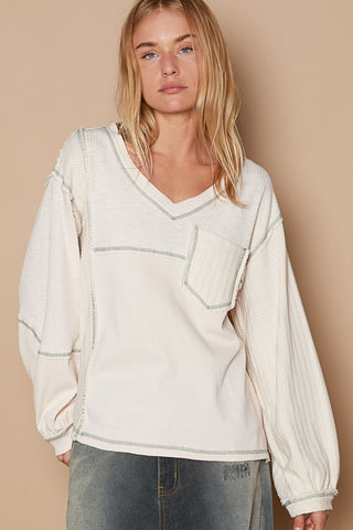 POL V-Neck knit Panel Exposed Seam Top Trendsi