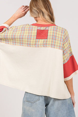 SAGE + FIG Round Neck Plaid Star Patch T-Shirt Trendsi