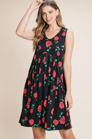 BOMBOM Floral Ruched Tank Dress Trendsi