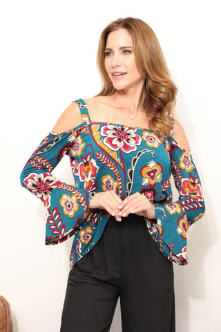 Sew In Love Full Size Floral Cold Shoulder Blouse Trendsi