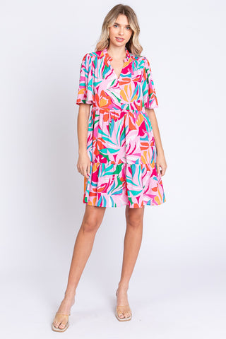 GeeGee Printed Short Sleeve Ruffle Hem Dress Trendsi