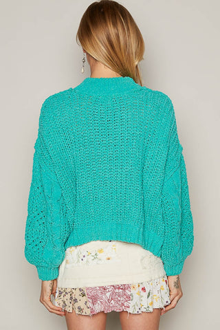 POL Mock Neck Cable Knit Sweater Trendsi