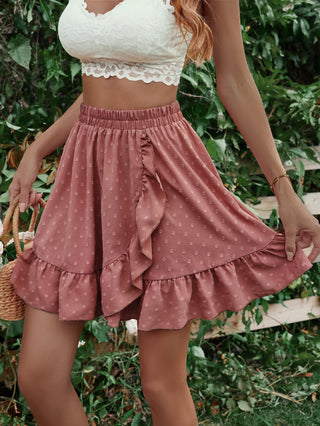 Honey Ruffle Hem Elastic Waist Mini Skirt Trendsi