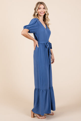 GeeGee Full Size V-Neck Belted Wide Leg Jumpsuit Trendsi