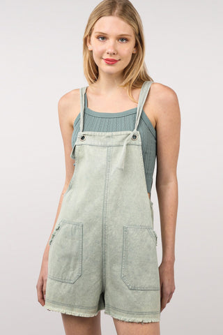 VERY J Washed Frayed Hem Denim Overall Trendsi