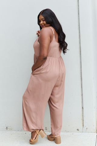 HEYSON All Day Full Size Wide Leg Button Down Jumpsuit in Mocha Trendsi