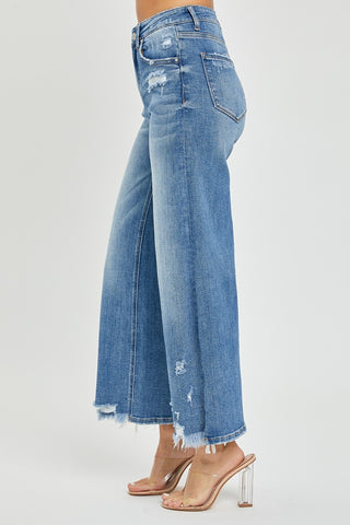 RISEN High Rise Side Slit Raw Hem Cropped Jeans Trendsi