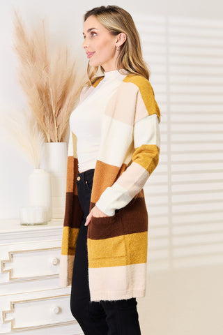 Woven Right Color Block Dropped Shoulder Cardigan Trendsi