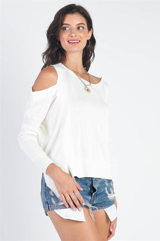 UNIQ Cold Shoulder Long Sleeve Knit Top Trendsi