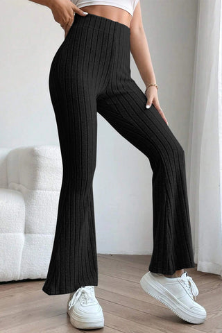 Basic Bae Full Size Ribbed High Waist Flare Pants Trendsi