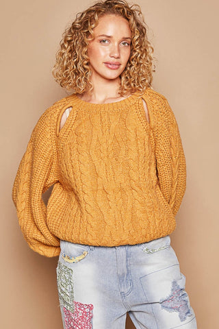 POL Cable Knit Cutout Long Sleeve Sweater Trendsi