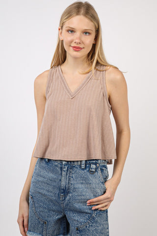 VERY J V-Neck Knit Swing Cropped Tank Trendsi