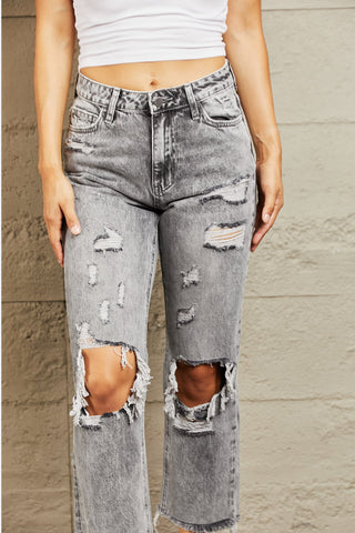 BAYEAS Acid Wash Distressed Straight Jeans Trendsi