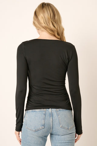 Mittoshop Ruched Long Sleeve Slim Top Trendsi