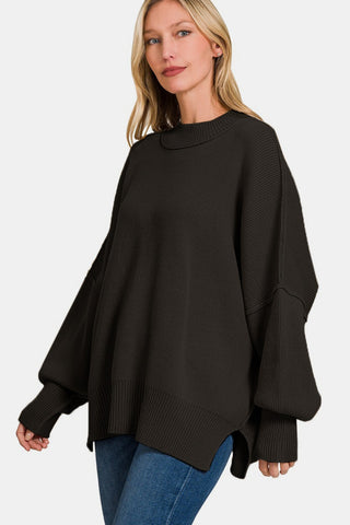 Zenana Side Sit Oversize Sweater Trendsi