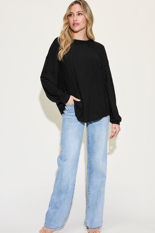 Basic Bae Full Size Ribbed Round Neck Long Sleeve T-Shirt Trendsi