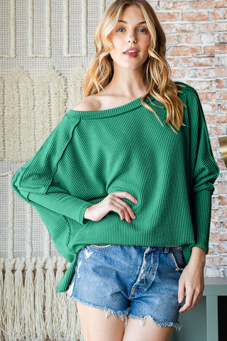 Reborn J Exposed Seam Lantern Sleeve Top Trendsi