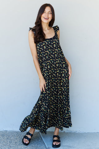 Doublju In The Garden Ruffle Floral Maxi Dress in  Black Yellow Floral Trendsi