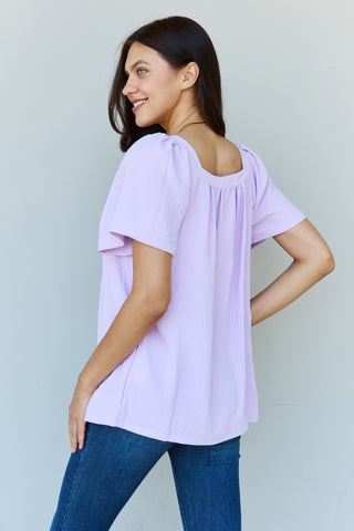 Ninexis Keep Me Close Square Neck Short Sleeve Blouse in Lavender Trendsi