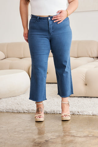 RFM Crop Chloe Full Size Tummy Control High Waist Raw Hem Jeans Trendsi