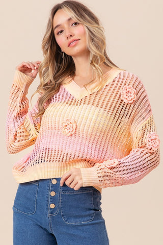 BiBi Ombre Crochet Flower Knit Top Trendsi