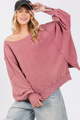 SAGE + FIG Mineral Wash Side Slit Oversized Sweatshirt Trendsi