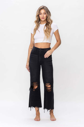 Vervet by Flying Monkey Vintage Ultra High Waist Distressed Crop Flare Jeans Trendsi