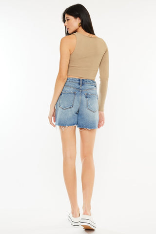 Kancan Full Size Raw Hem High Waist Denim Shorts Trendsi