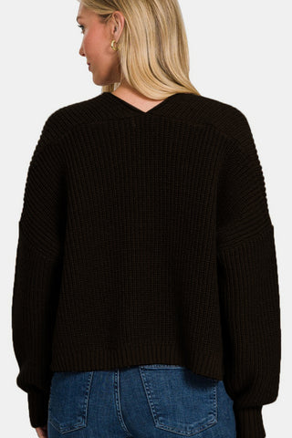 Zenana Open Front Drop Shoulder Sweater Cardigan Trendsi