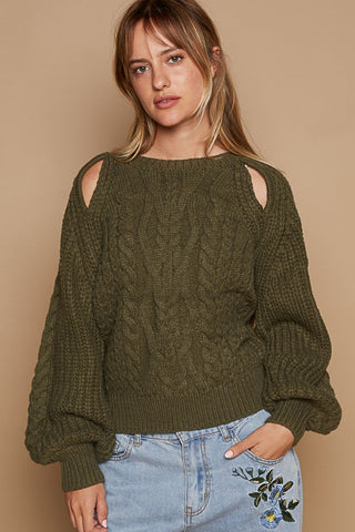 POL Cable Knit Cutout Long Sleeve Sweater Trendsi