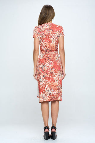 RENEE C Floral Tie Front Surplice Short Sleeve Dress Trendsi