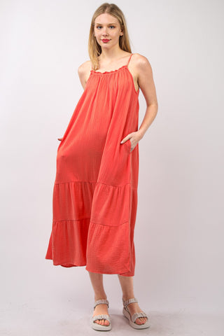 VERY J Ruffled A-Line Midi Cami Dress Trendsi