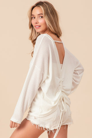 BiBi Waffled Backless Drawstring T-Shirt Trendsi