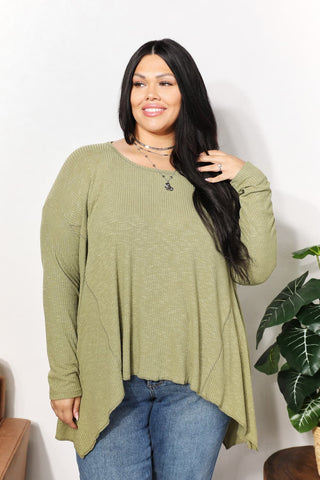 HEYSON Full Size Oversized Super Soft Rib Layering Top with a Sharkbite Hem and Round Neck Trendsi